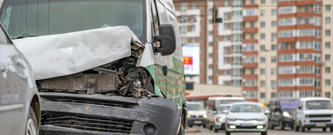 Heavily Damaged Car After Car Crash Accident On A City Street.