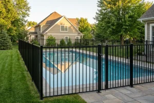 A fenced-in residential swimming pool in Minneapolis, representing legal safety standards and premises liability for pool accident claims.